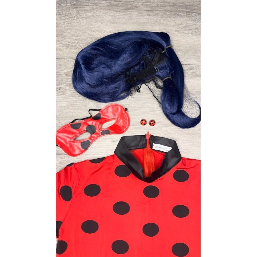 Kids XL Red Polka Dot Costume Full Set Halloween Cosplay Dress Up Outfit - Picture 10 of 12